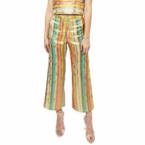 Julie Brown | Retro Rainbow Metallic Striped Pants Cotton Candy